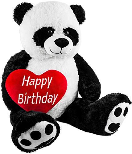 BRUBAKER XXL Panda 100 cm groot met een Happy Birthday hart knuffeldier knuffeldier teddybeer