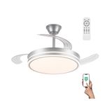 Miso Evo Led-ventilator, opvouwbaar, zilver, 72 W, met inschakelgeheugen, app, afstandsbediening CCT 3000-4000-6000 K, dimbaar, stil