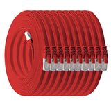 1aTTack.de Platte CAT7 LAN-netwerkkabel 10 Gbit/s 10x 3.0m - rood