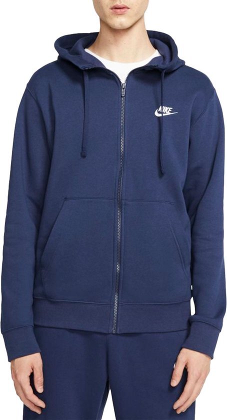 Nike Nsw Club Hoodie Fz Bb Heren Sportvest - Midnight Navy/Midnight Navy/(White) - Maat M