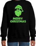 Bellatio Decorations Kersttrui voor jongens/meisjes - Merry Christmas - zwart - glitter groen 98/104