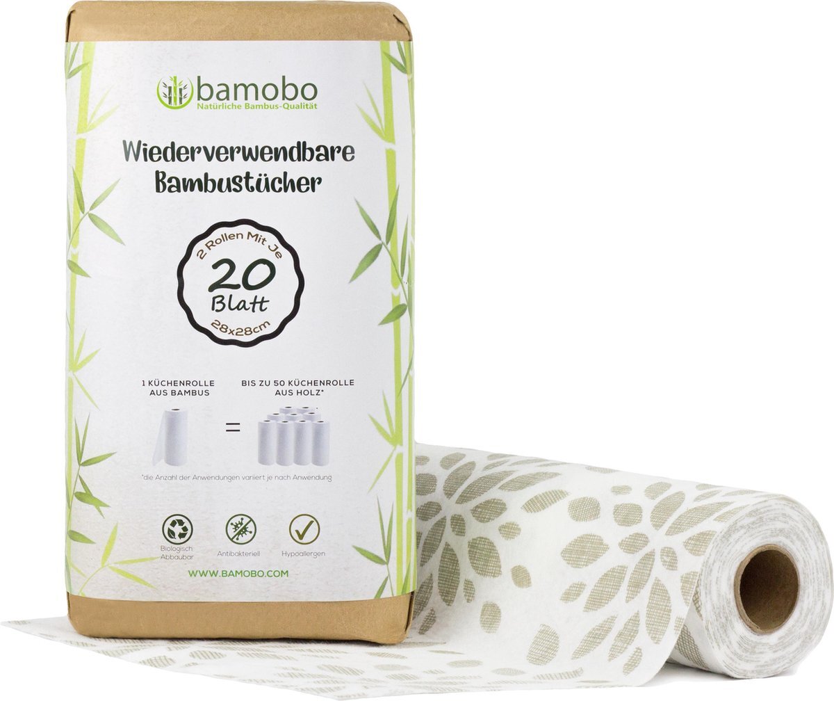 Bamobo 100% Bamboe Keukenpapier Wasbaar | Herbruikbare Keukenrollen - Tot 50 keer wasbaar