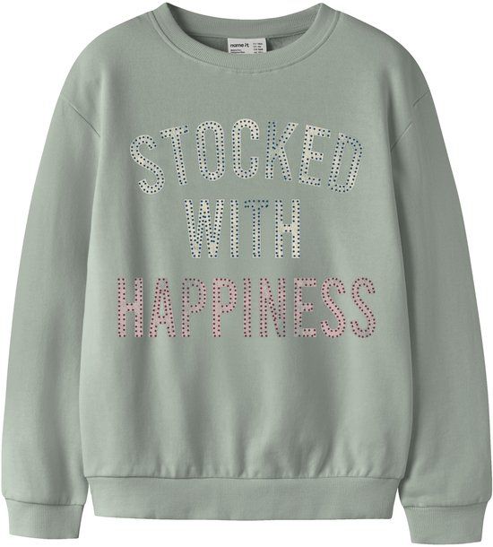 NAME IT Meisjes Sweater NKFKONNA LS NREG SWEAT UNB BOX - Katoen - Groen Milieu - Maat 134/140