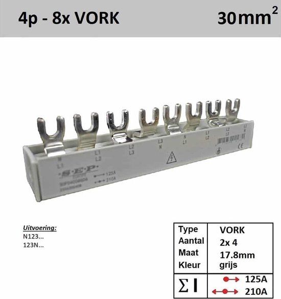Enzo SEP Kamrail vork M6 4 fase 8 polig 17,8mm grijs