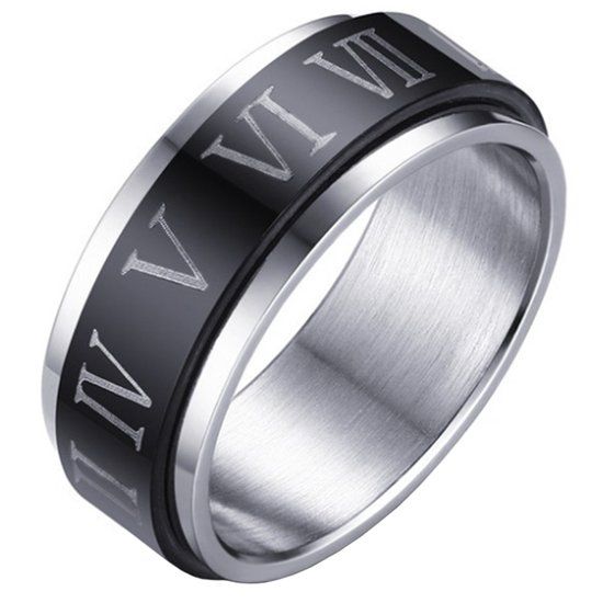 LGT JWLS Stalen Spinning ring met Romeinse Cijfers - 17mm