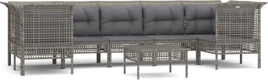 vidaXL 8-delige Loungeset met kussens poly rattan grijs