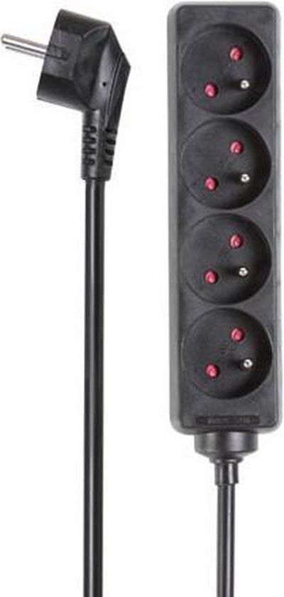 Perel Stekkerdoos - 4 stopcontacten - 5 meter kabel - Zwart