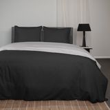Superieur Dekbedovertrek Twin Face – Zwart / Lichtgrijs - 100% Katoen - 140x200/220cm Eenpersoons