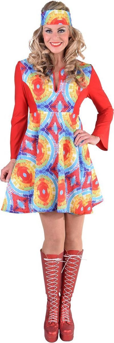 Magic by freddy 60's jurk geel rood met lange mouwen - Maat L