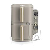 Ninja Double Stack XL Airfryer met Digitale Kookthermometer, 6 Functies | Verticale Airfryer met Dubbele Lade en 4 Kookniveaus, 2 Lades en 2 Rekken, Inhoud van 9,5 l, 8 Porties, Steengoud SL451EUSD