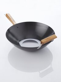 Point-Virgule Asia - Wok Uit Carbonstaal Met Antikleeflaag & Bamboe Handvat - 36 cm