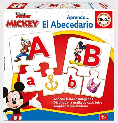 Educa - Het alfabet met Mickey en zijn vrienden | Educatief spel voor baby's waar ze leren de afbeelding van elke letter te onderscheiden en zijn vokabular uit te breiden. Vanaf 3 jaar (19328)