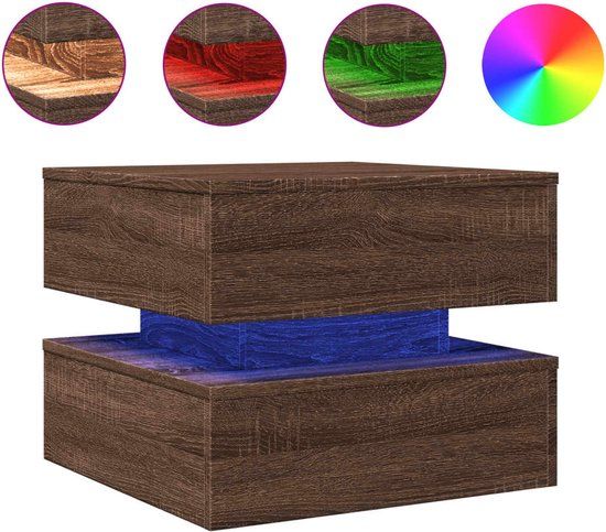 vidaXL Salontafel met LED-verlichting 50x50x40 cm bruin eikenkleur