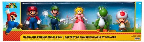 Super Mario Mini Action Figure Multi-Pack (5 figures) - Includes Mario, Luigi, Peach, Yoshi and Toad.