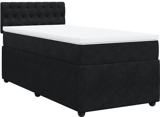 vidaXL Boxspring met matras fluweel zwart 90x200 cm