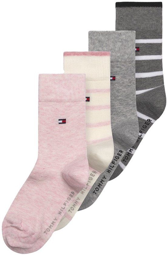 Tommy Hilfiger kids 4P sokken breton stripe roze & grijs