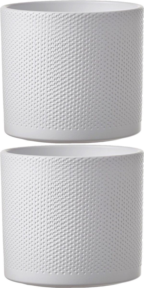 Mica Decorations Bloempot - 3 stuks - Relief - Wit Keramiek - H17.5 x D19.5 cm