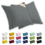 Lavea® Kussenslopen 80x80 cm Set van 2 – Kussenhoezen van 100% Zachte en Ademende Jersey Katoen met YKK Ritssluiting – Middengrijs