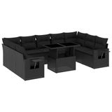 vidaXL Loungeset 10-delig met Kussens Poly Rattan Zwart