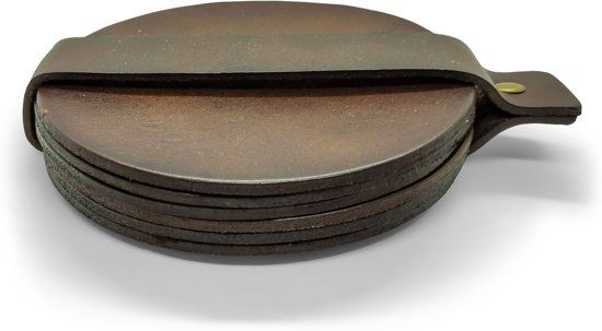 Brute Strength Leren onderzetters set van 6 stuks - Bruin