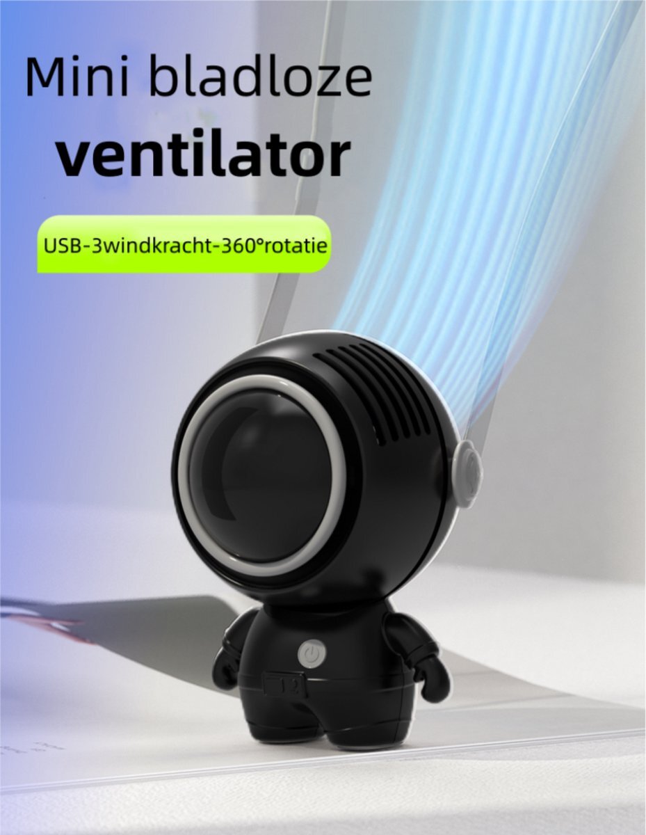 Loha-party LoHa party®Astronaut mini ventilator-Handventilator-hand fan-ruimteman-Spaceman-Cadeau set-draagbaar ventilator-USB Ventilator met Oplaadbare Batterij-portable ventilator-zwart-bladeless-handheld fan-Handige koeler