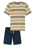 SCHIESSER Pyjama kort Heren Whiskey Gestreept Korte mouw 100% Katoen