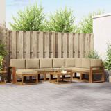 vidaXL Hoek loungeset 8 zitplaatsen Acacia hout Natuurlijk en beige