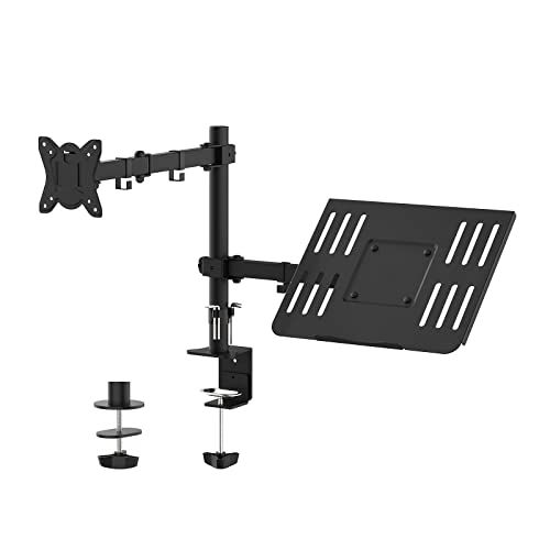 GRIFEMA Monitorarm met laptoplade voor 13-32 inch scherm, laptopmonitorstandaard met bureauklem, in hoogte verstelbare laptoparm, kantelrotatie draaibaar, VESA: 75 x 75 en 100 x 100 mm GB2002-2