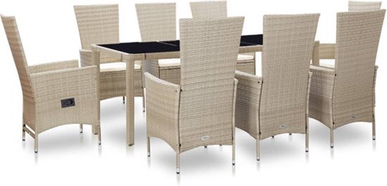 vidaXL 9-delige Tuinset met kussens poly rattan beige