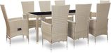 vidaXL 9-delige Tuinset met Kussens Poly Rattan Beige