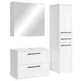 Badplaats Wastafelkast Set Florence 60 x 35 cm – Hoogglans Wit – Badmeubel met Spiegelkast en Kolomkast