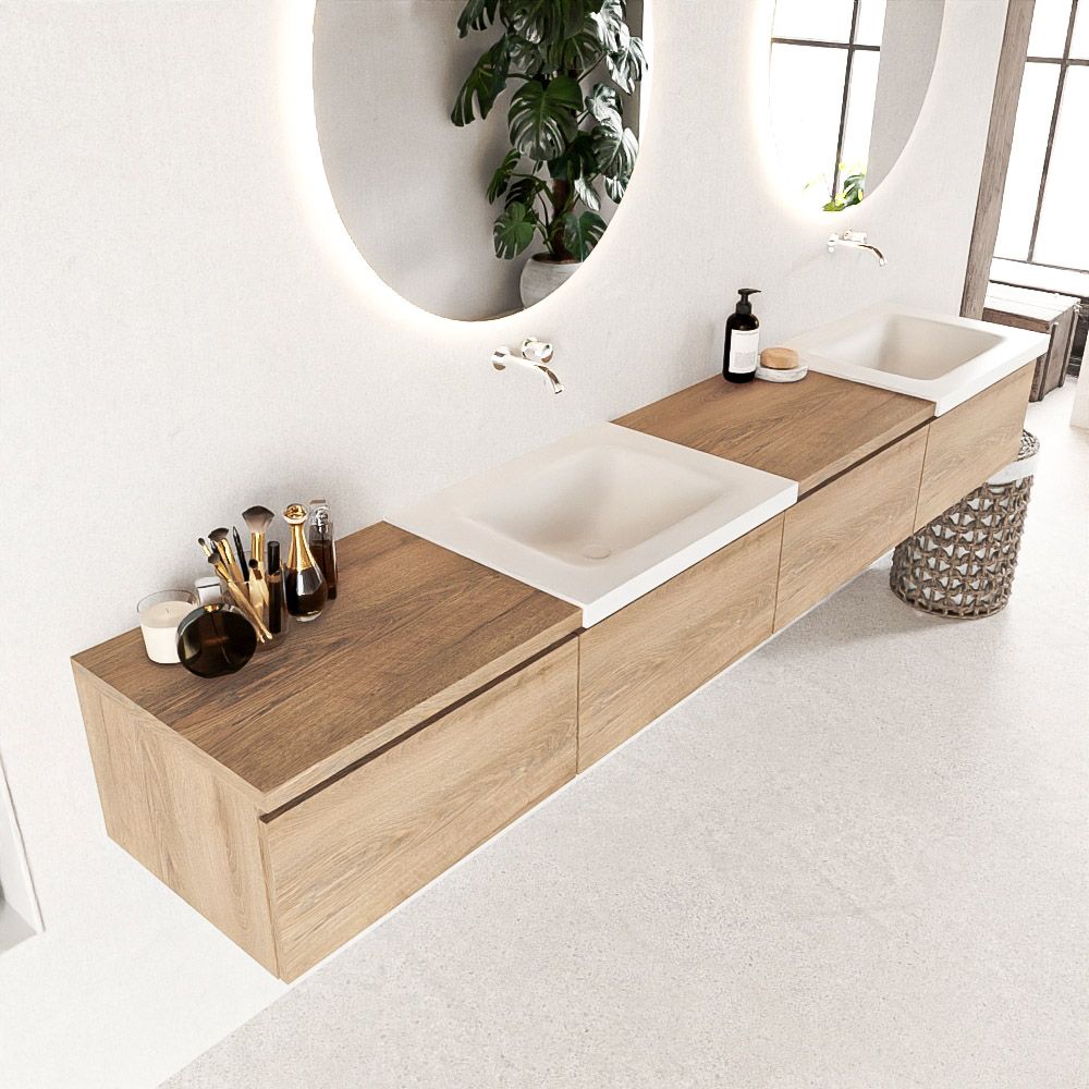 Mondiaz Bukla badmeubel links 4 lades 240cm Washed Oak & Talc