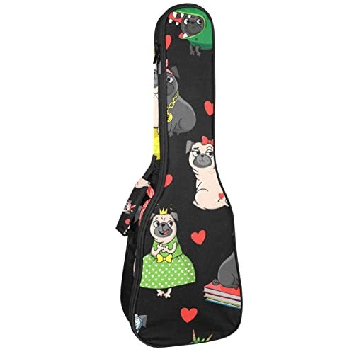 Mersov Tenor Ukulele Gigbag Waterdichte Ukelele Case Gewatteerde Rugzak, Geweldig voor Sopraan Concert (21/23/24") Grappige Koning Pug Puppy Hond Kroon Hart