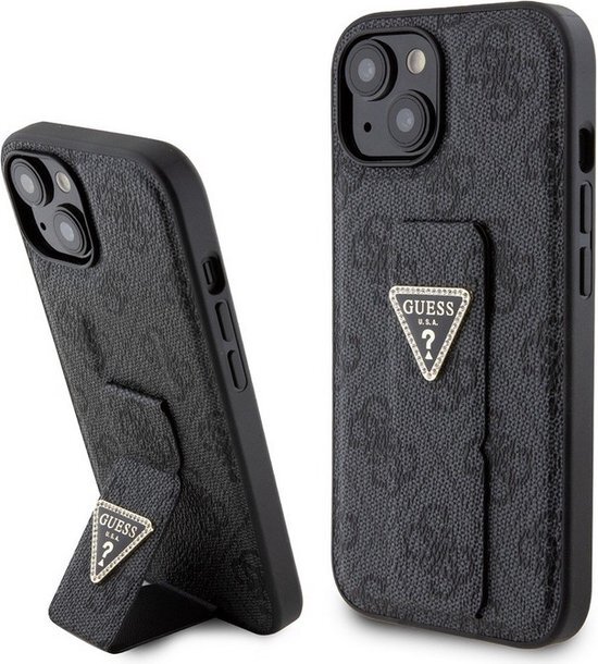 Guess 4G Triangle Logo Grip Back Case - Geschikt voor Apple iPhone 15 (6.1") - Grijs