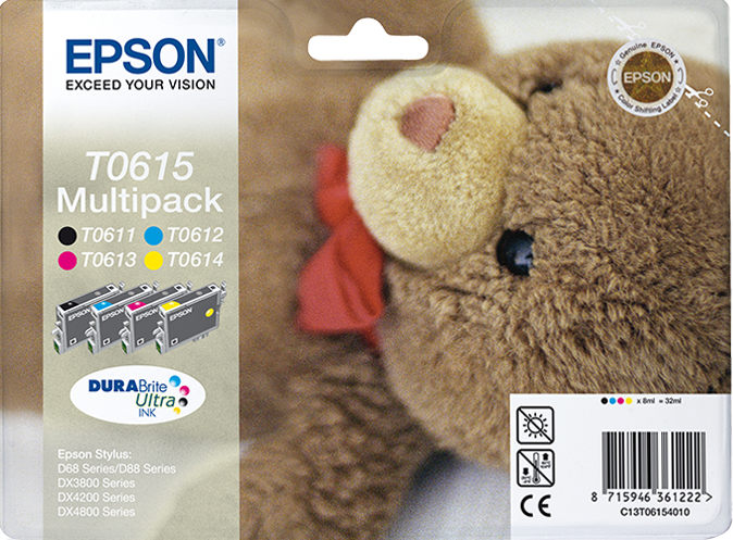 Epson Teddybear Multipack 4-kleur T0615 DURABrite Ultra Ink single pack / cyaan, geel, magenta, zwart