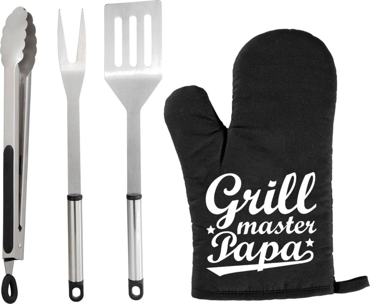 Trendo BBQ/barbecue gereedschap set 3-delig RVS - Met BBQ handschoen Grillmaster papa - Papa/ Vaderdag cadeau