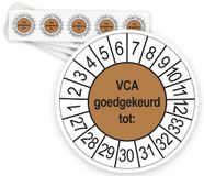Merkloos / Sans marque Ricard Keuringsstickers VCA 2027 | 50 stuks, Ø 35 mm | Bruin