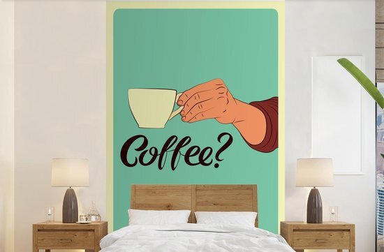 Nr1Wallpaper Behang - Fotobehang Koffie - Retro - Spreuken - Breedte 225 cm x hoogte 350 cm