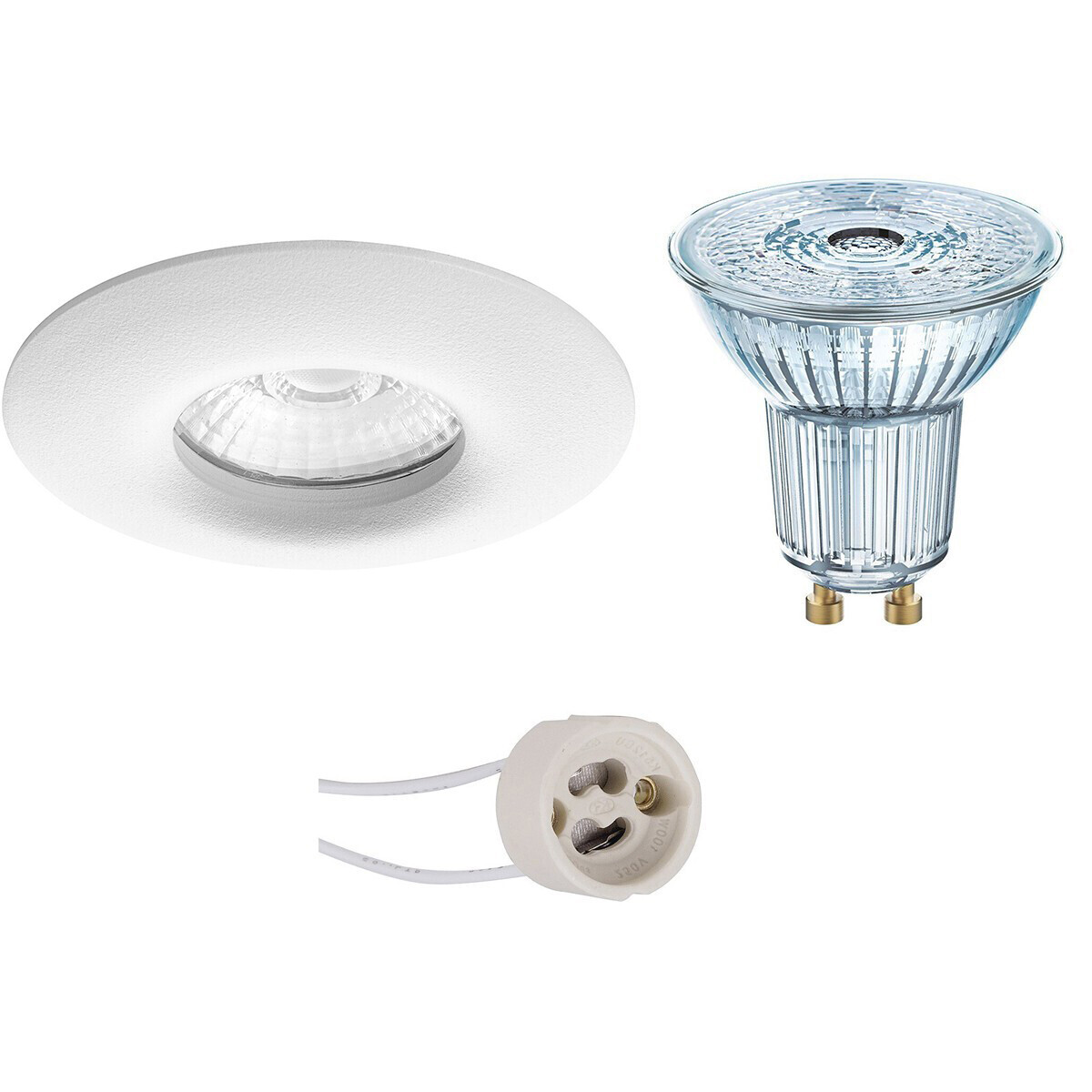 Osram - LED Spot Set - Parathom PAR16 940 36D - Pragmi Luno Pro - Waterdicht IP65 - GU10 Fitting - Dimbaar - Inbouw Rond - Mat Wit - 3.7W - Natuurlijk Wit 4000K - Ã˜82mm