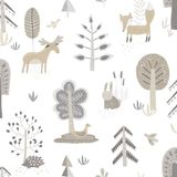 Happy Behang - Bosdieren - Scandinavisch - Kinderkamer - Beige Grijs - 0,53 x 10,05 M