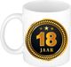 Bellatio Decorations Shoppartners Bv 18 jaar thema koffiemok Medaille - jubileum - verjaardag - zwart met goud - Cadeau beker - 300 ml - keramiek