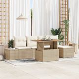 vidaXL Tuin Eettafel Set met kussen 6 pcs Beige en Crème
