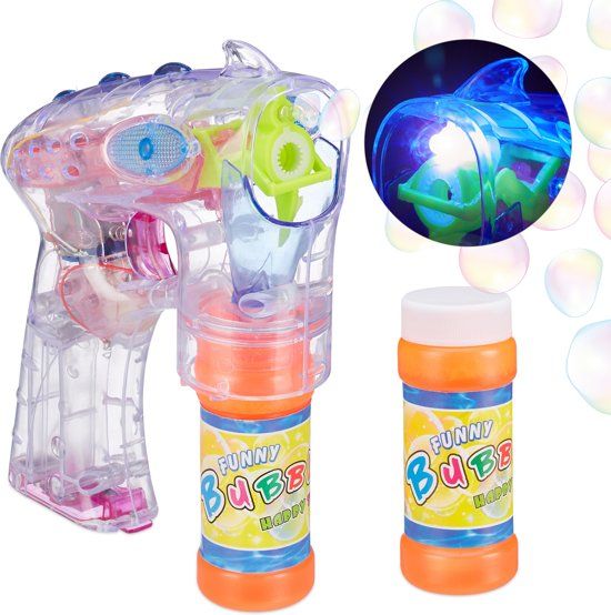 Relaxdays Bellenblaas pistool - LED - blauw/transparant