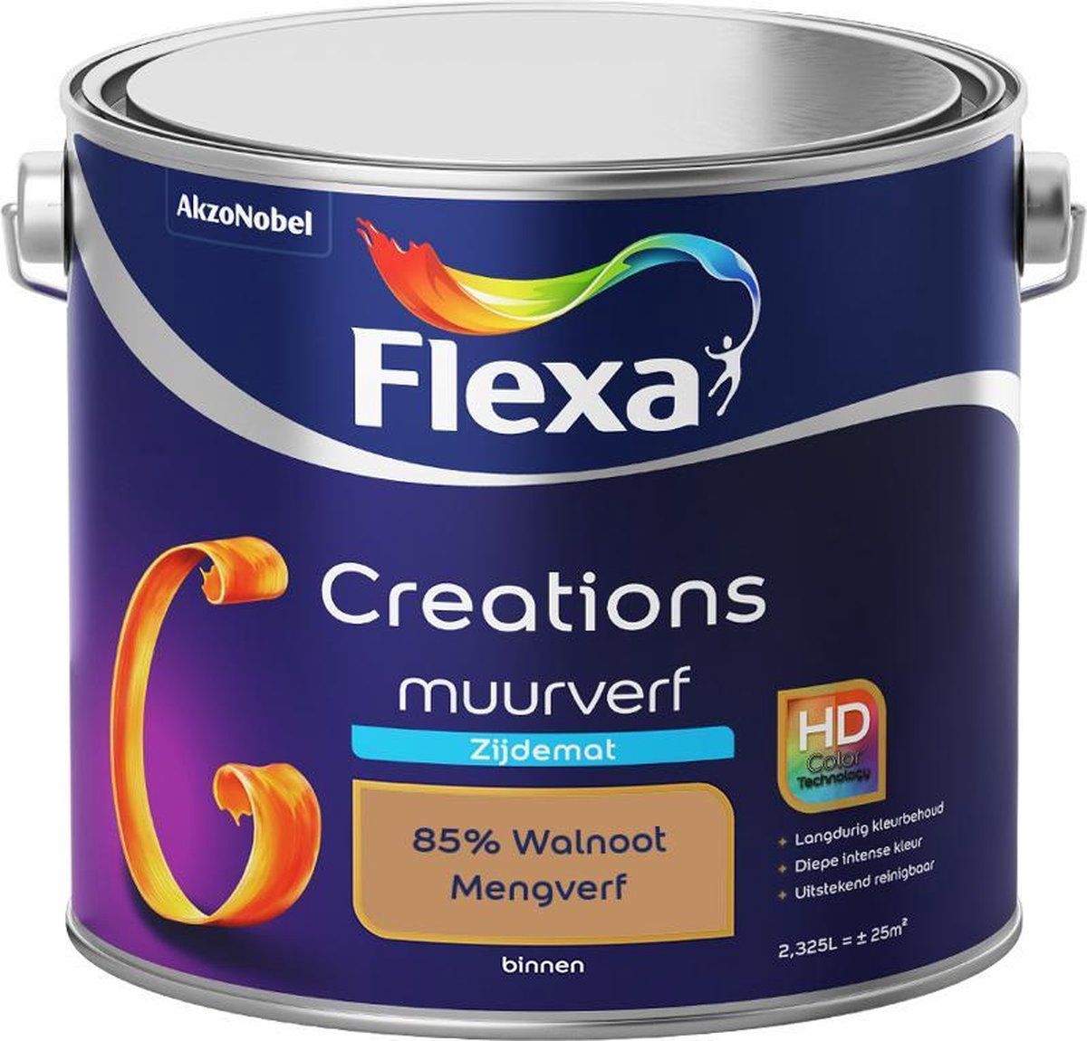 FLEXA Creations Muurverf Zijde Mat - Mengkleuren Collectie - 85% Walnoot - 2,5 liter - 8711113168977