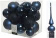 Decoris Kaemingk B.V. Kerstversiering kunststof kerstballen donkerblauw 6-8-10 cm pakket van 27x stuks - Met mat glazen piek van 26 cm