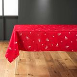Douceur d'Intérieur, Tafelkleed, rechthoekig, 150 x 240 cm, dennenboom, rood/zilver, polyester, bedrukt met metallic