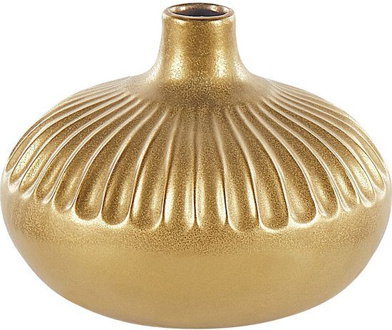 Beliani Decoratieve keramische vaas Accent gedroogde bloemen Glamour stijl 20 cm goud Cercei