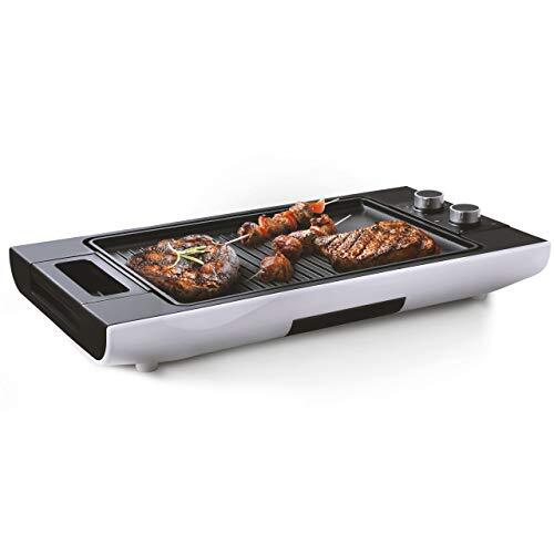 Venga! VG GR 3010 Teppanyaki/Plancha-grill met instelbare temperatuur en anti-aanbaklaag van hoge kwaliteit, 1600 W - Zwart/Zilver