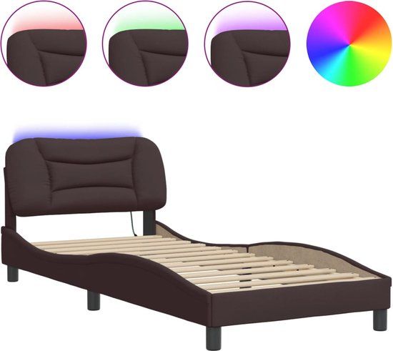 vidaXL Bedframe met LED, stof, donkerbruin, 80x200 cm