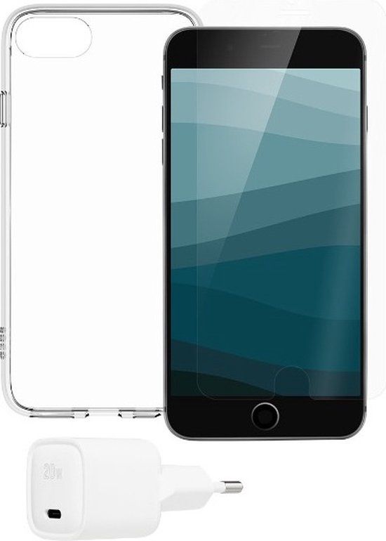 QDOS Starterspakket Geschikt voor Apple iPhone SE/8/7/6 Screenprotector Netlader, Transparant